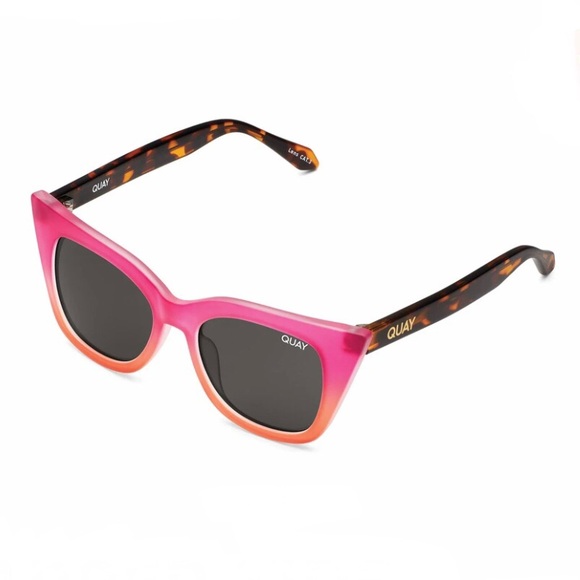 QUAY Harper Kids Sunglasses Matte Black Coral Pink Frame Smoke Lens Cateye - Picture 3 of 6